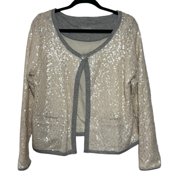 Soft Surroundings Cardigan Women XL NWOT Cream Sequin Gray Sparkle Holiday Top - Picture 1 of 9
